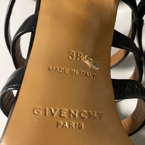 Givenchy Black Leather Kali Strappy Sandal Cage T Strap Open Toe Slim He… - Picture 8 of 9